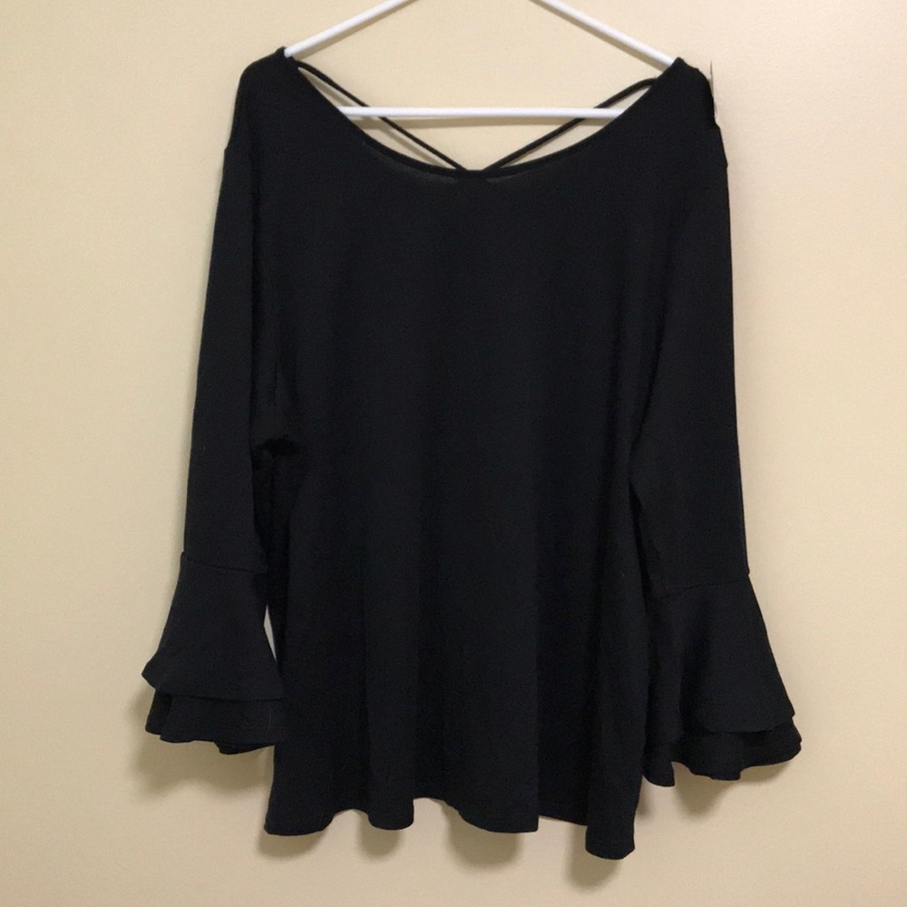 Lane Bryant Black Ruffle Sleeve Shirt